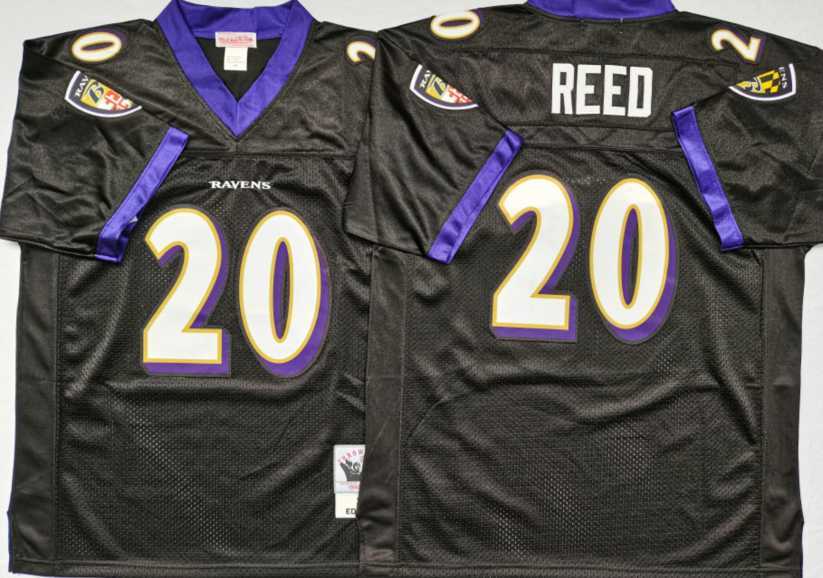 Men%27s Baltimore Ravens #20 Ed Reed Black Throwback Stitched Football Jersey