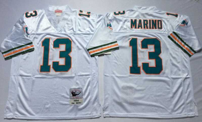 Men%27s Miami Dolphins #13 Dan Marino White Throwback Stitched Football Jersey