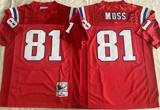 Men%27s New England Patriots #81 Randy Moss Red Throwback Stitched Football Jersey