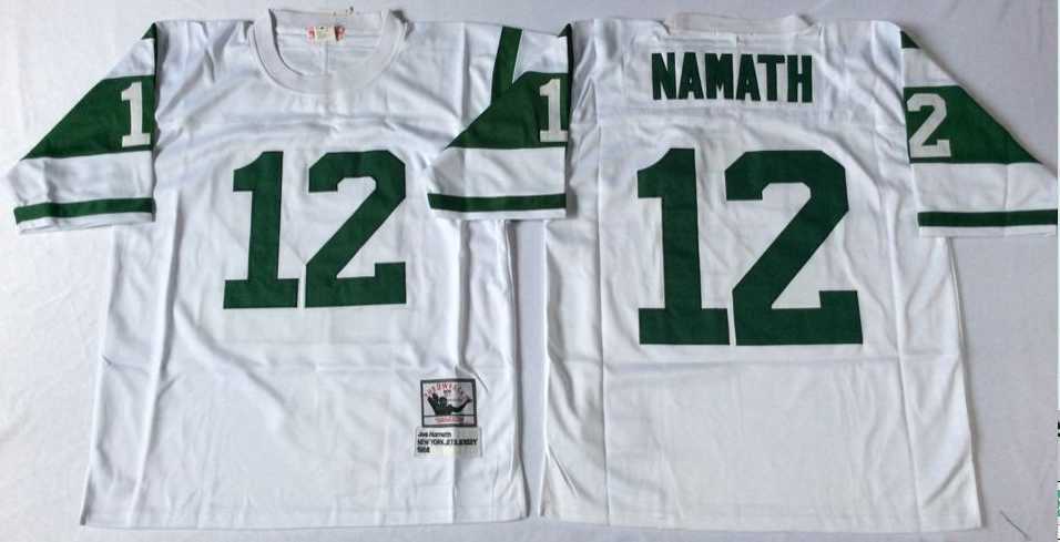 Men%27s New York Jets #12 Joe Namath White Throwback Stitched Football Jersey