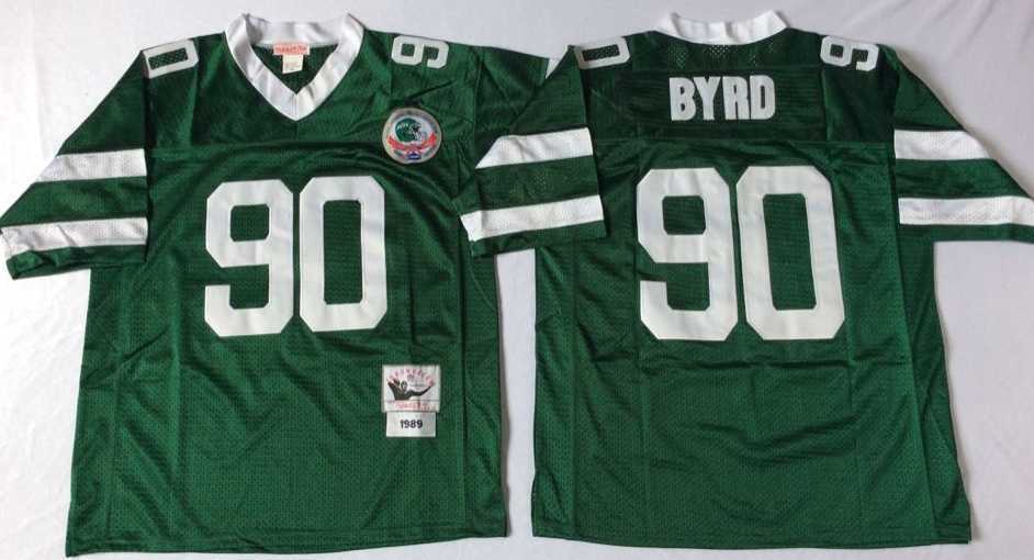 Men%27s New York Jets #90 Dennis Byrd Green Throwback Stitched Football Jersey