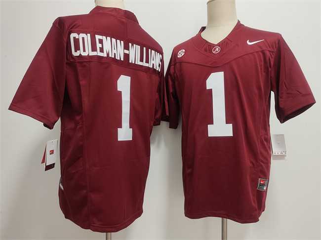 Men%27s Alabama Crimson Tide #1 Ryan Alexander Coleman-Williams Jr Red 2026 F.U.S.E Stitched Football Jersey