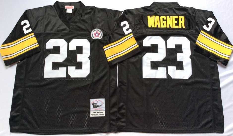 Men%27s Pittsburgh Steelers #23 Mike Wagner Black Throwback Stitched Football Jersey