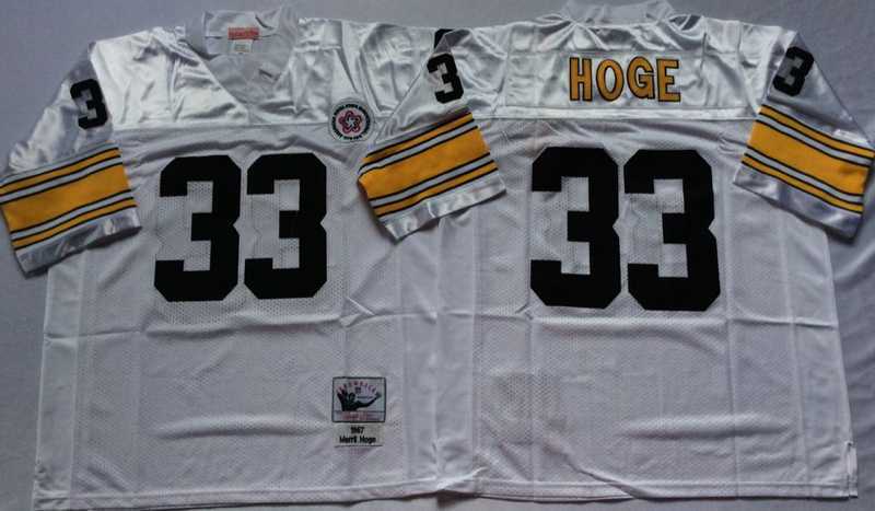 Men%27s Pittsburgh Steelers #33 Merril Hoge White Throwback Stitched Football Jersey