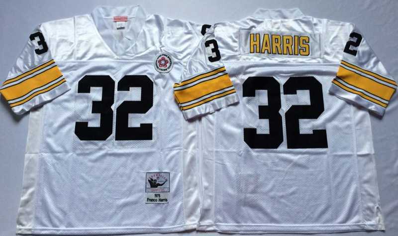 Men%27s Pittsburgh Steelers #32 Franco Harris White Throwback Stitched Football Jersey