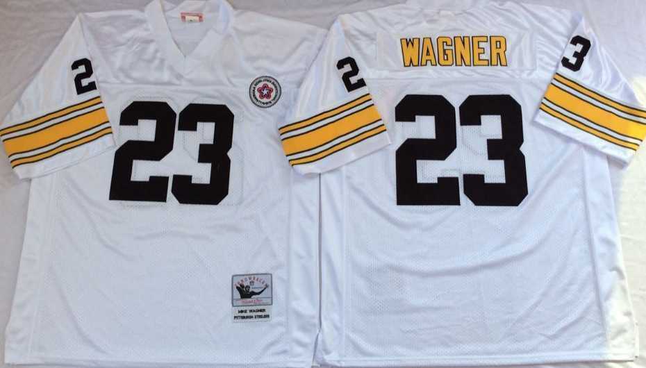 Men%27s Pittsburgh Steelers #23 Mike Wagner White Throwback Stitched Football Jersey