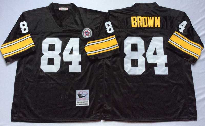 Men%27s Pittsburgh Steelers #84 Antonio Brown Black Throwback Stitched Football Jersey