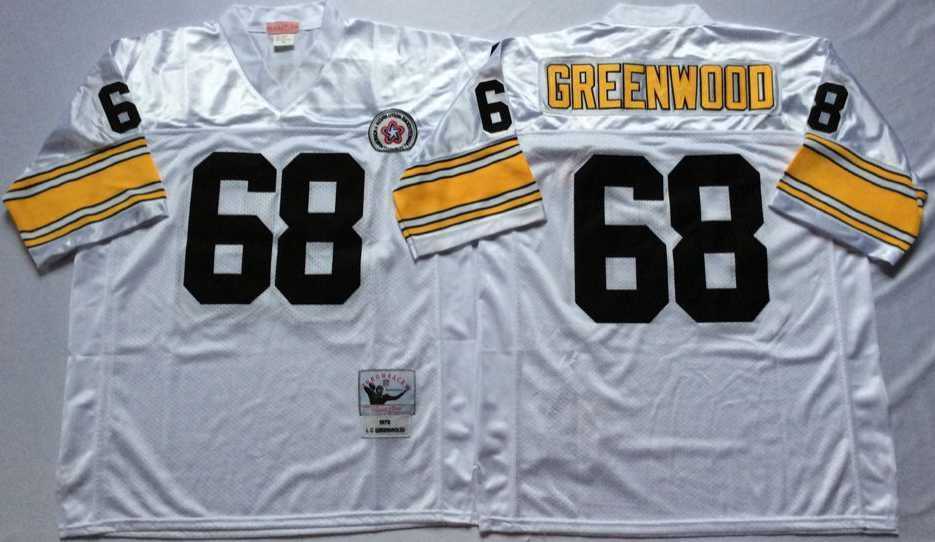 Men%27s Pittsburgh Steelers #68 L.C. Greenwood White Throwback Stitched Football Jersey