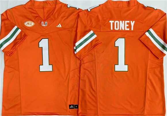 Men%27s Miami Hurricanes #1 Malachi Toney Orange F.U.S.E. Stitched Football Jersey