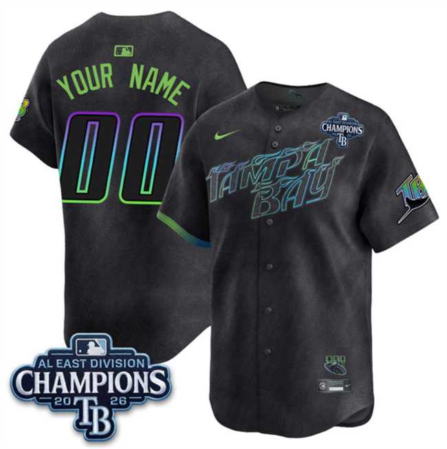 Men%27s Tampa Bay Rays ACTIVE PLAYER Custom Charcoal 2026 AL East Champions Patch City Connect Limited Stitched Baseball Jersey