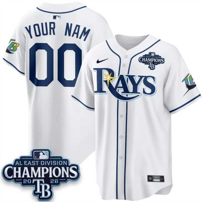Men%27s Tampa Bay Rays ACTIVE PLAYER Custom White 2026 AL East Champions Patch Limited Stitched Baseball Jersey