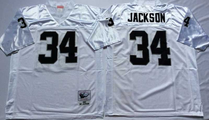 Men%27s Raiders #34 Bo Jackson White Throwback Stitched Football Jersey