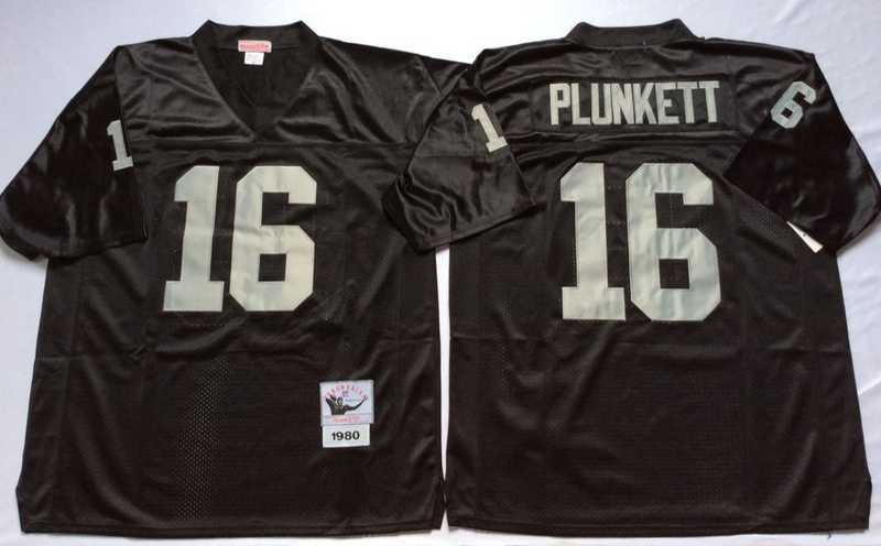 Men%27s Raiders #16 Jim Plunkett Black Throwback Stitched Football Jersey