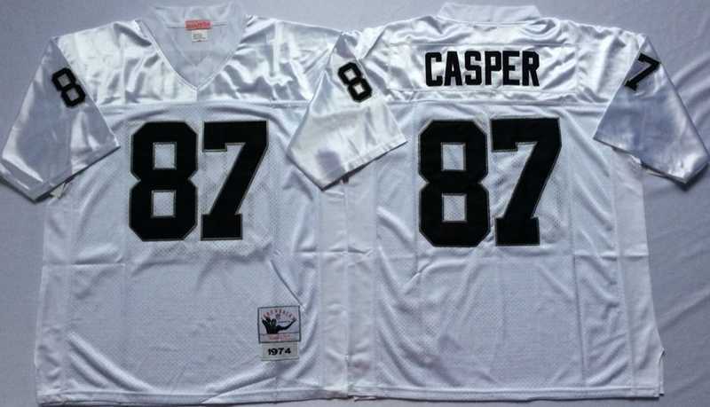 Men%27s Raiders #87 Dave Casper White Throwback Stitched Football Jersey