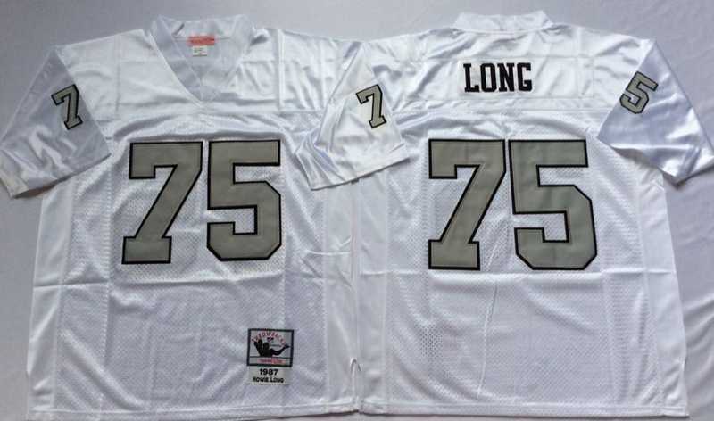 Men%27s Raiders #75 Howie Long White Silver Throwback Stitched Football Jersey