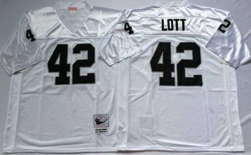 Men%27s Raiders #42 Ronnie Lott White Throwback Stitched Football Jersey