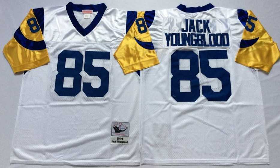 Men%27s Rams #85 Jack Youngblood White Throwback Stitched Football Jersey