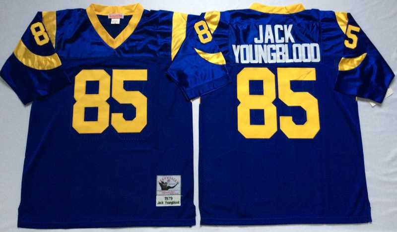 Men%27s Rams #85 Jack Youngblood Blue Throwback Stitched Football Jersey