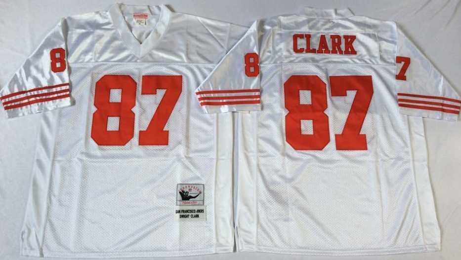 Men%27s San Francisco 49ers #87 Dwight Clark White Throwback Stitched Football Jersey