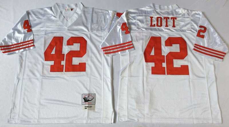 Men%27s San Francisco 49ers #42 Ronnie Lott White Throwback Stitched Football Jersey