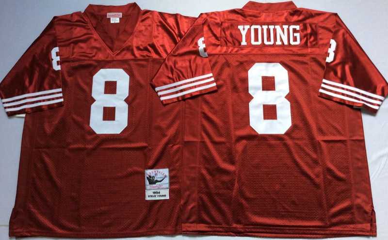 Men%27s San Francisco 49ers #8 Steve Young Red Throwback Stitched Football Jersey