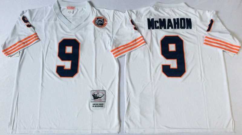 Men%27s Chicago Bears #9 Jim McMahon White Throwback Stitched Football Jersey