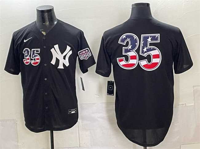 Men%27s New York Yankees #35 Cody Bellinger Black 2026 USA 250 Fourth of July Home Stadium Stitched Jersey Dzhi