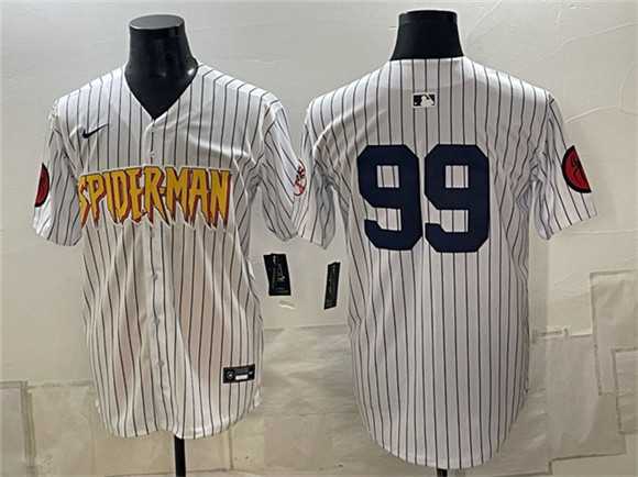 Men%27s New York Yankees X Spider-Man #99 Aaron Judge White Limited Stitched Jersey Dzhi