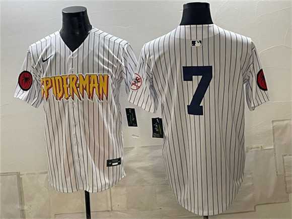 Men%27s New York Yankees X Spider-Man #7 Mickey Mantle White Limited Stitched Jersey Dzhi