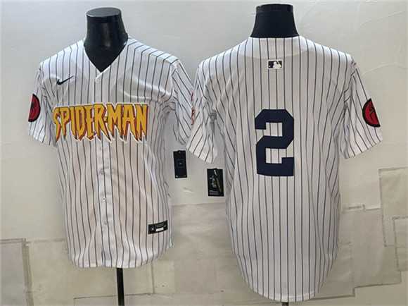 Men%27s New York Yankees X Spider-Man #2 Derek Jeter White Limited Stitched Jersey Dzhi