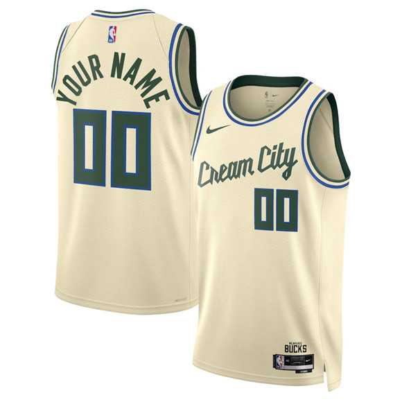 Men%27s Milwaukee Bucks Active Player Custom Cream 2025-26 City Edition Swingman Stitched Basketball Jersey