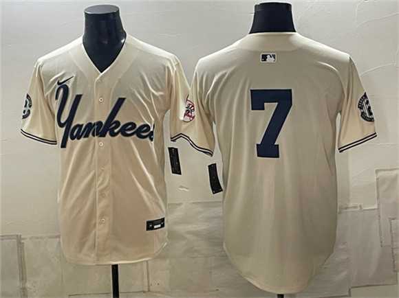 Men%27s New York Yankees #7 Mickey Mantle Cream Limited Stitched Jersey