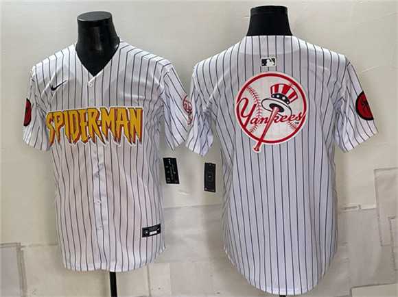 Mens New York Yankees X Spider-Man Team Big Logo White Limited Stitched Baseball Jersey
