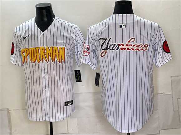 Men%27s New York Yankees X Spider-Man Team Big Logo White Limited Stitched Baseball Jerseys