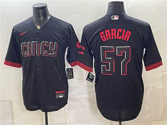 Men%27s Cincinnati Reds #57 Julian Garcia Black City Connect Cool Base Stitched Jersey Dzhi