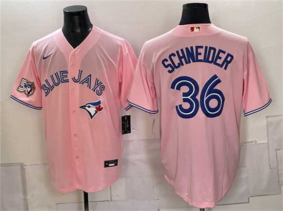 Men%27s Toronto Blue Jays #36 Davis Schneider Pink 50 Seasons Patch Stitched Jersey