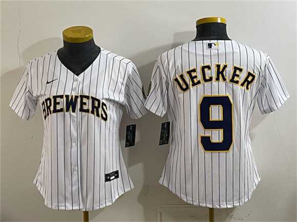 Women%27s Milwaukee Brewers #9 Bob Uecker White Cool Base Stitched Jersey(Run Small)