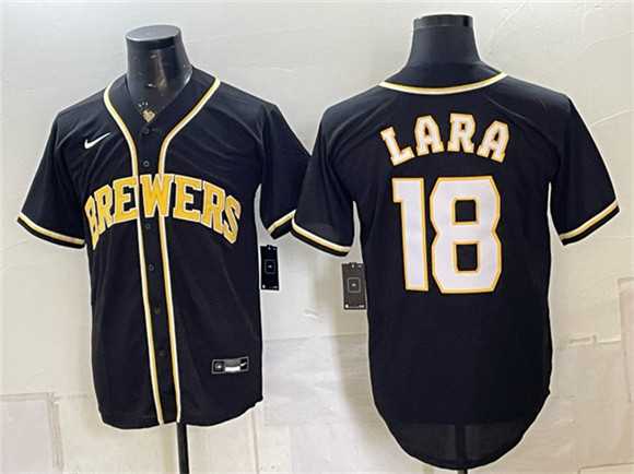 Men%27s Milwaukee Brewers #18 Luis Lara 2026 Fashion Replica Black Out Stitched Jersey