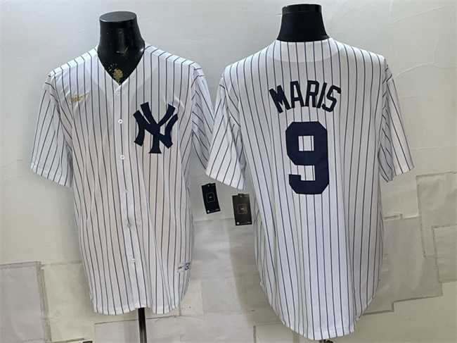 Men%27s New York Yankees #9 Roger Maris White Home Cool Base Stitched Jersey
