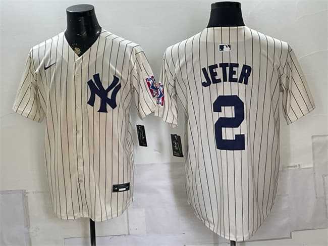 Men%27s New York Yankees #2 Derek Jeter Cream 2026 Field of Dreams Stadium Stitched Jersey1