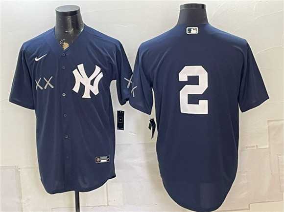 Men%27s New York Yankees x KAWS #2 Derek Jeter Navy Stadium Stitched Jersey