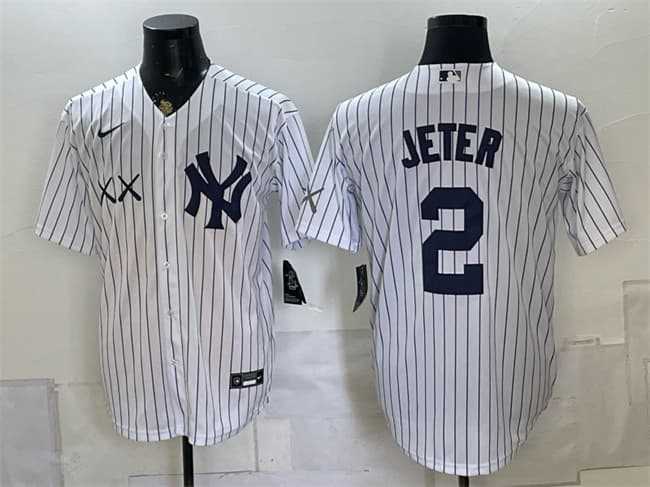 Men%27s New York Yankees x KAWS #2 Derek Jeter White Stadium Stitched Jersey
