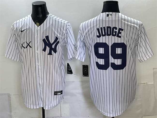 Men%27s New York Yankees x KAWS #99 Aaron Judge White Stadium Stitched Jersey