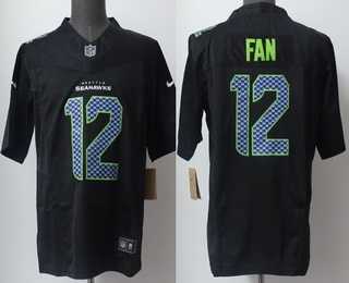 Men%27s Seattle Seahawks #12 Fan Limited Black Fashion FUSE Vapor Jersey