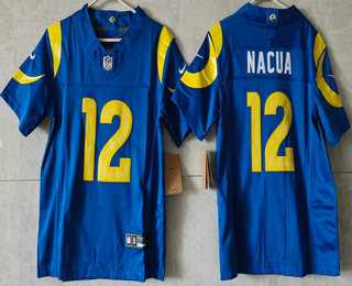 Women%27s Los Angeles Rams #12 Puka Nacua Limited Blue FUSE Vapor Jersey