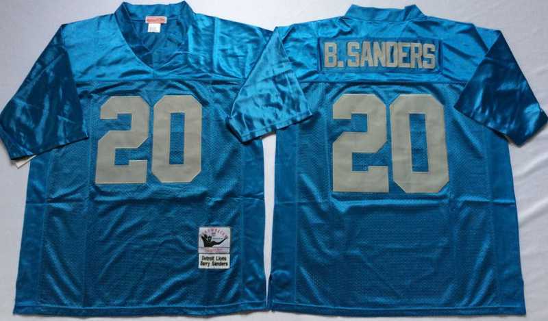 Men%27s Detroit Lions #20 Barry Sanders Blue Throwback Stitched Football Jersey1