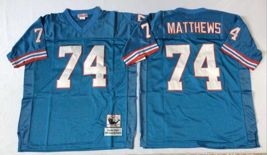 Men%27s Houston Oilers #74 Bruce Matthews Blue Throwback Stitched Football Jersey