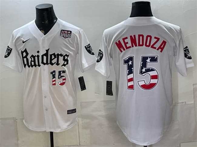 Men%27s Las Vegas Raiders #15 Fernando Mendoza White USA 250 Fourth of July %27Gothic Sin City Shadows Edition%27 Vapor Limited Stitched Baseball Jersey Dzhi