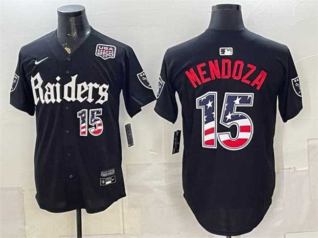 Men%27s Las Vegas Raiders #15 Fernando Mendoza Black USA 250 Fourth of July %27Gothic Sin City Shadows Edition%27 Vapor Limited Stitched Baseball Jersey Dzhi