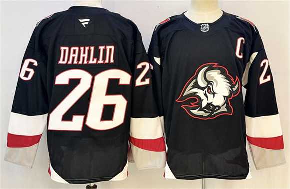 Men%27s Buffalo Sabres #26 Rasmus Dahlin Black 2024-25 Alternate With C Patch Stitched Jersey